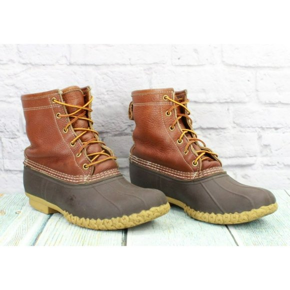 LL Bean Brown Leather 8" Lace Up Flannel Lined Duck Boots Size 10 M - Picture 3 of 10